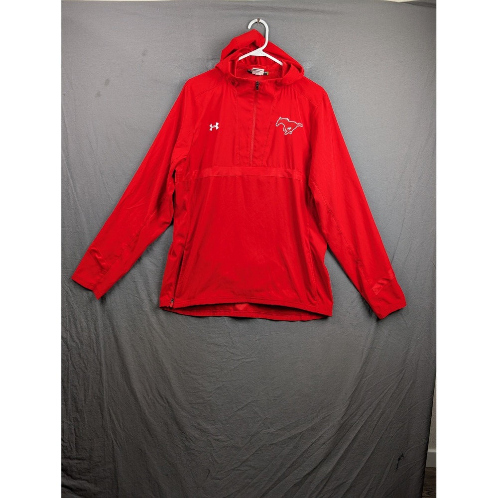 Under Armour Mens SMU Mustangs 1/4 Zip Hoodie Jacket Red Size Large